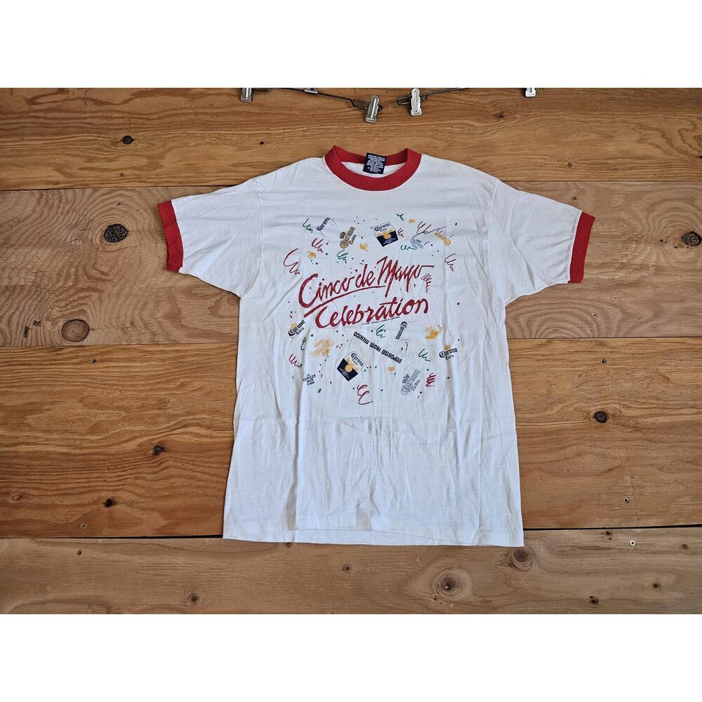 Cinco De Mayo Corona Extra Ringer Shirt Sneakers Sz M 1980s
